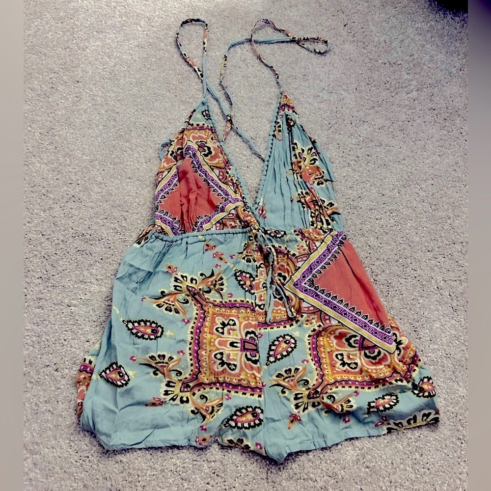 ASOS Turquoise Paisley Print Romper Size XS